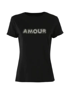 The People Rep T-shirt donna in cotone con scritta di strass e pietre - nero