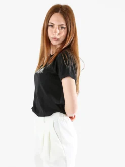The People Rep T-shirt donna in cotone con scritta di strass e pietre - nero