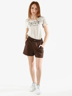 The People Rep T-shirt donna in cotone con stampa animalier e micro borchie - sabbia