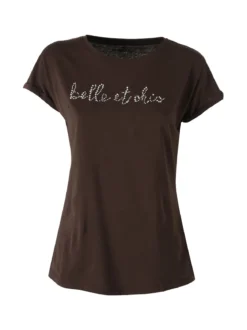 The People Rep T-shirt girocollo da donna in cotone con perline - moro