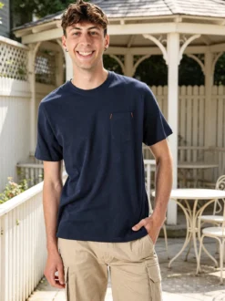 The People Rep T-shirt in cotone da uomo con taschino frontale - blu scuro