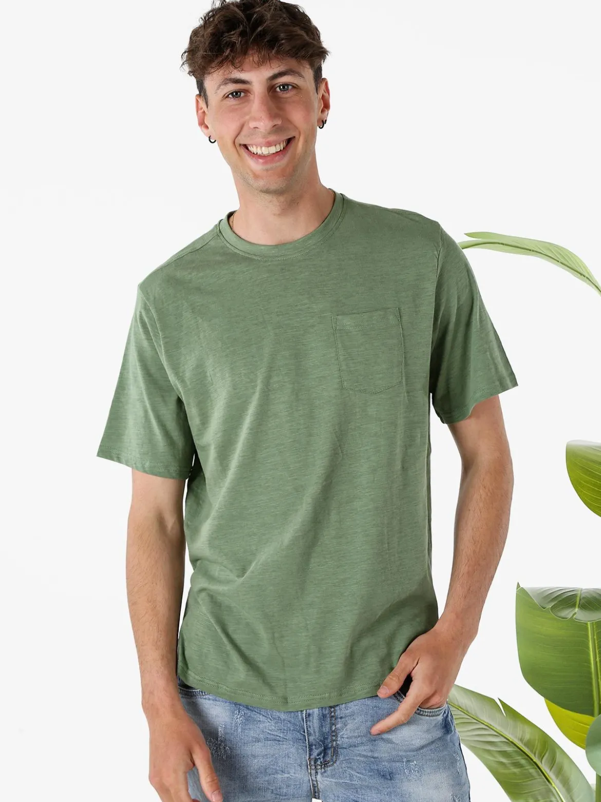 The People Rep T-shirt in cotone da uomo con taschino - verde