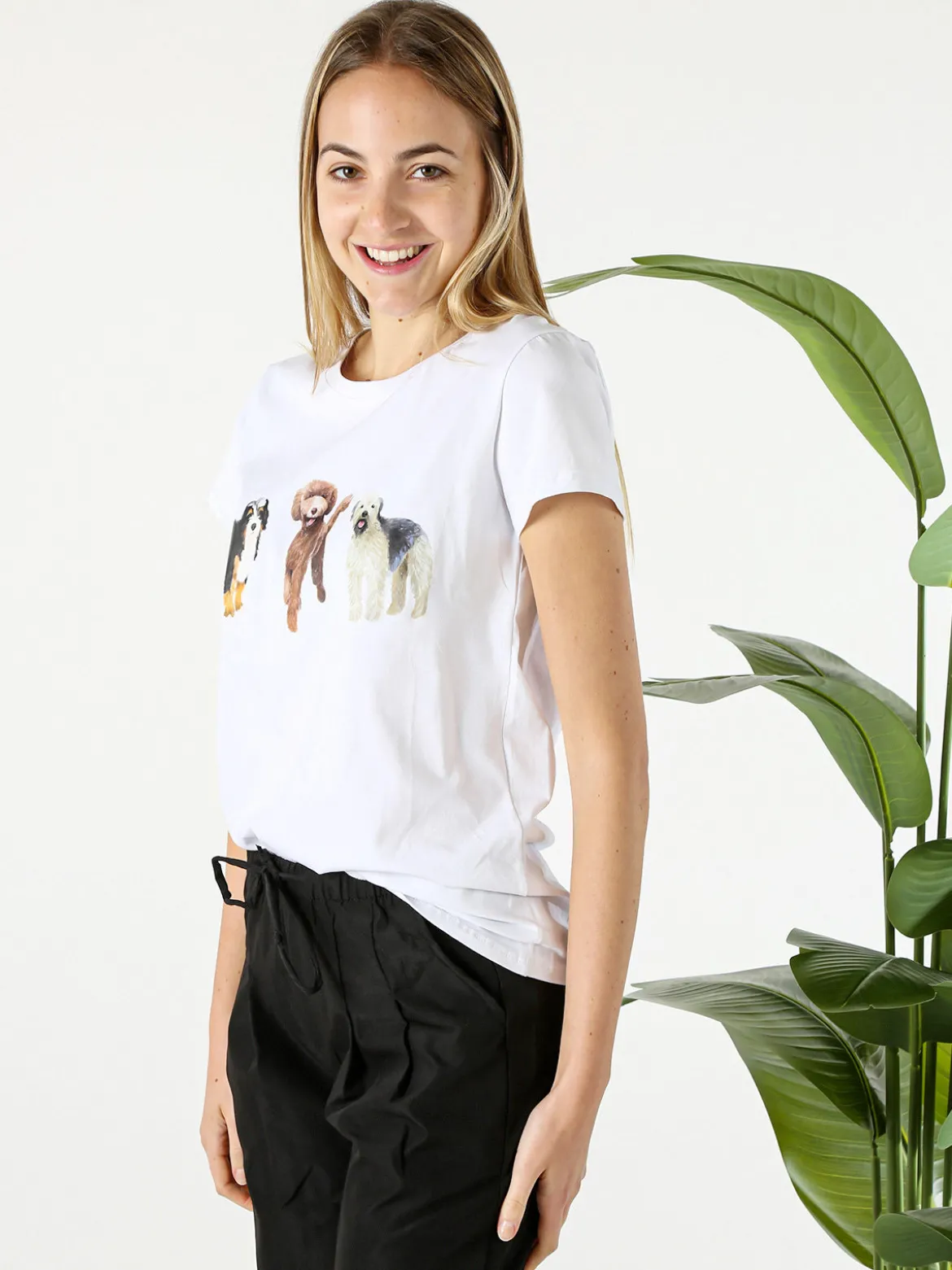 Timiami Collection T-shirt donna in cotone con stampa cani - bianco