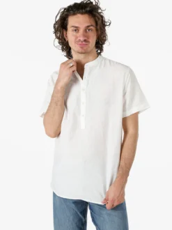 Tmk Camicia da uomo leggera a maniche corte con colletto alla coreana - bianco