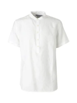 Tmk Camicia da uomo leggera a maniche corte con colletto alla coreana - bianco