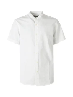 Tmk Camicia uomo misto lino e cotone a maniche corte con colletto alla coreana - bianco