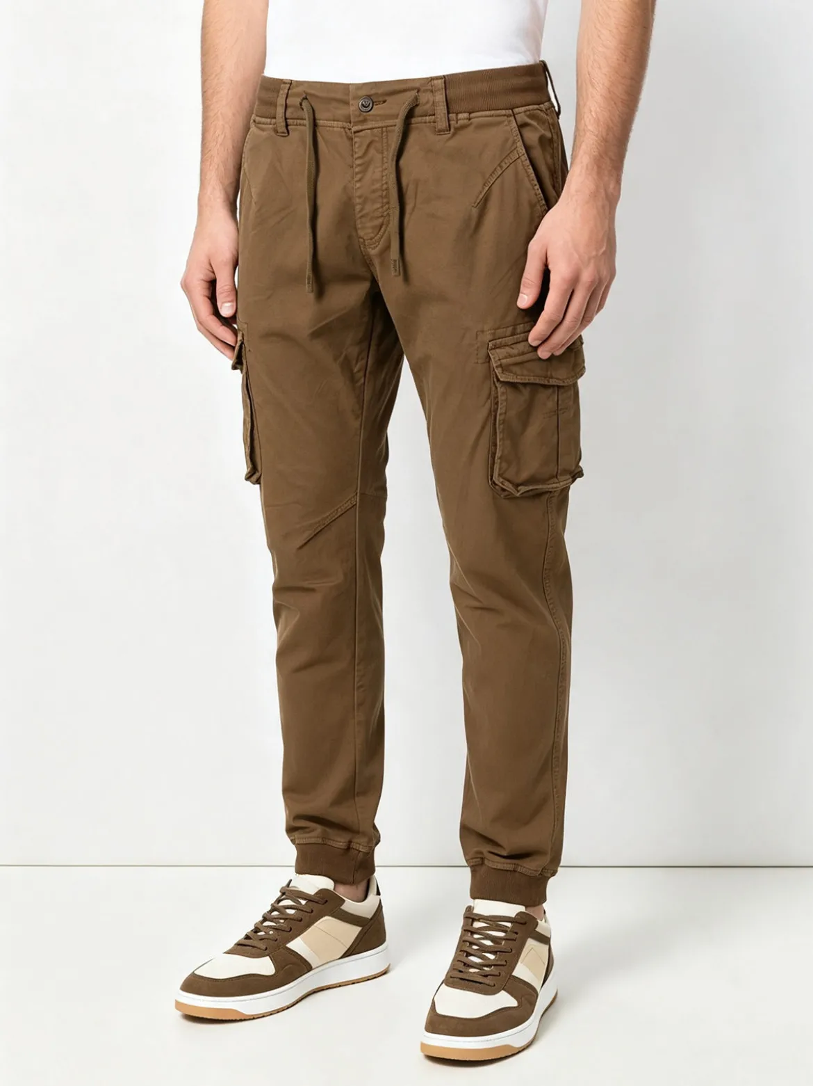 Tmk Pantaloni cargo da uomo in cotone con polsini - taupe