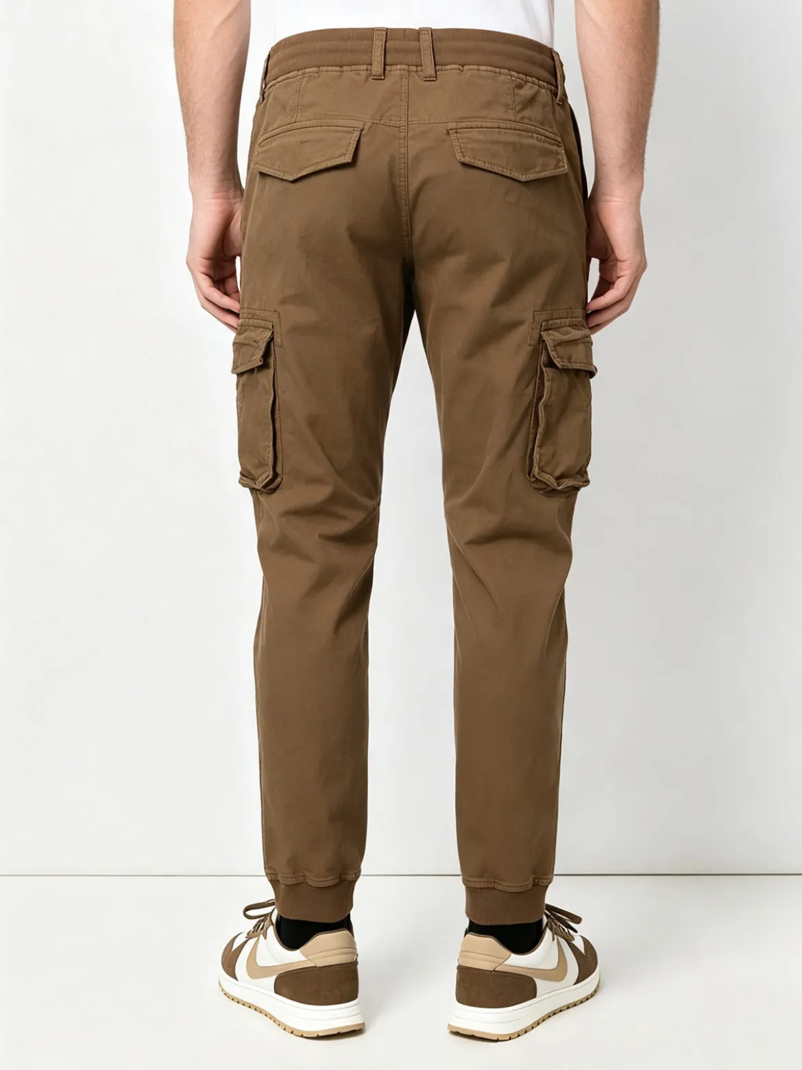 Tmk Pantaloni cargo da uomo in cotone con polsini - taupe