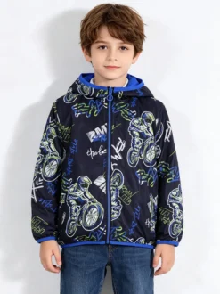 Top Style Giubbino 100 grammi da bambino reversibile con cappuccio e zip - blu