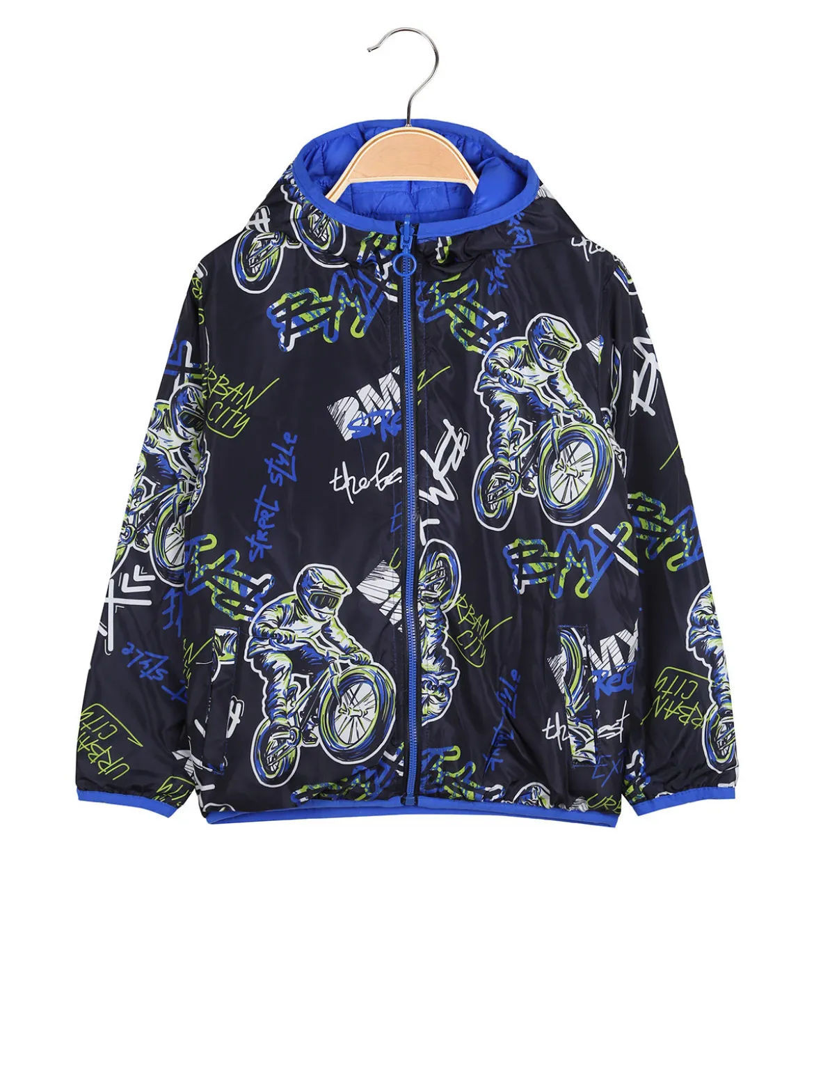 Top Style Giubbino 100 grammi da bambino reversibile con cappuccio e zip - blu