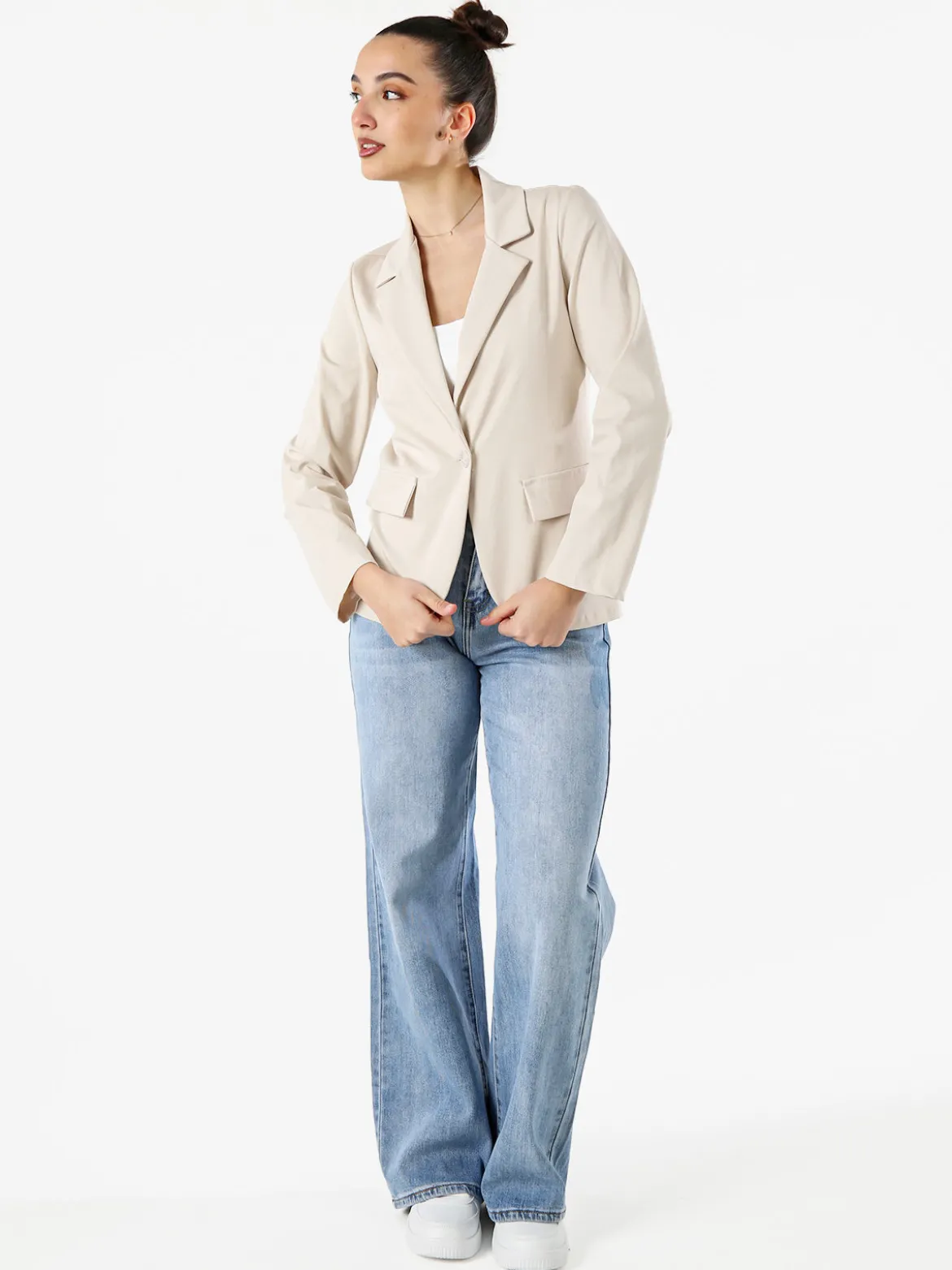 Top Trendy Blazer donna mono bottone - beige