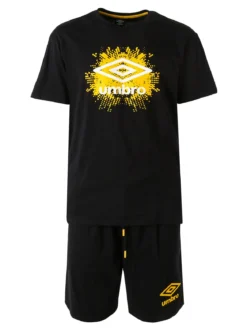 Umbro Completo corto da uomo sportivo in cotone con t-shirt e bermuda - nero
