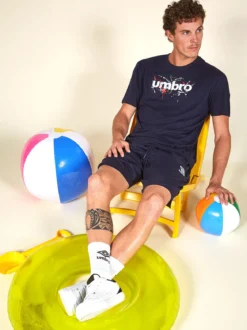 Umbro Completo corto sportivo da uomo in cotone con t-shirt e bermuda - blu scuro