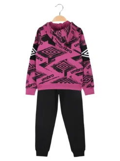 Umbro Completo tuta da ragazza 2 pezzi con cappuccio e zip - fucsia