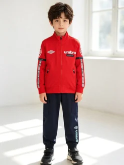 Umbro Completo tuta 2 pezzi da bambino full zip con pantaloni cargo - rosso