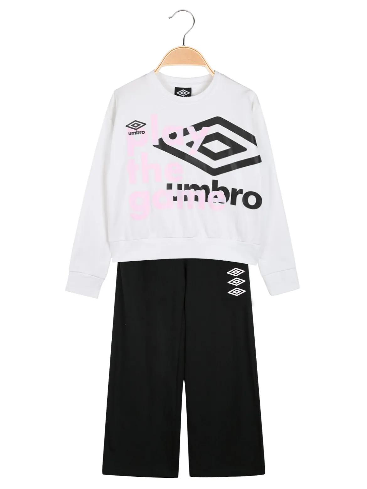 Umbro Completo tuta 2 pezzi da ragazza con felpa cropp e pantaloni a zampa - bianco