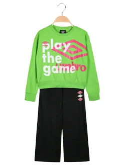 Umbro Completo tuta 2 pezzi da ragazza con felpa cropp e pantaloni a zampa - verde chiaro