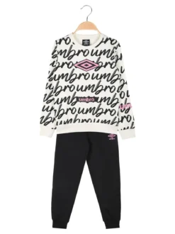 Umbro Completo tuta 2 pezzi da ragazza con interno felpato e stampa logo - panna