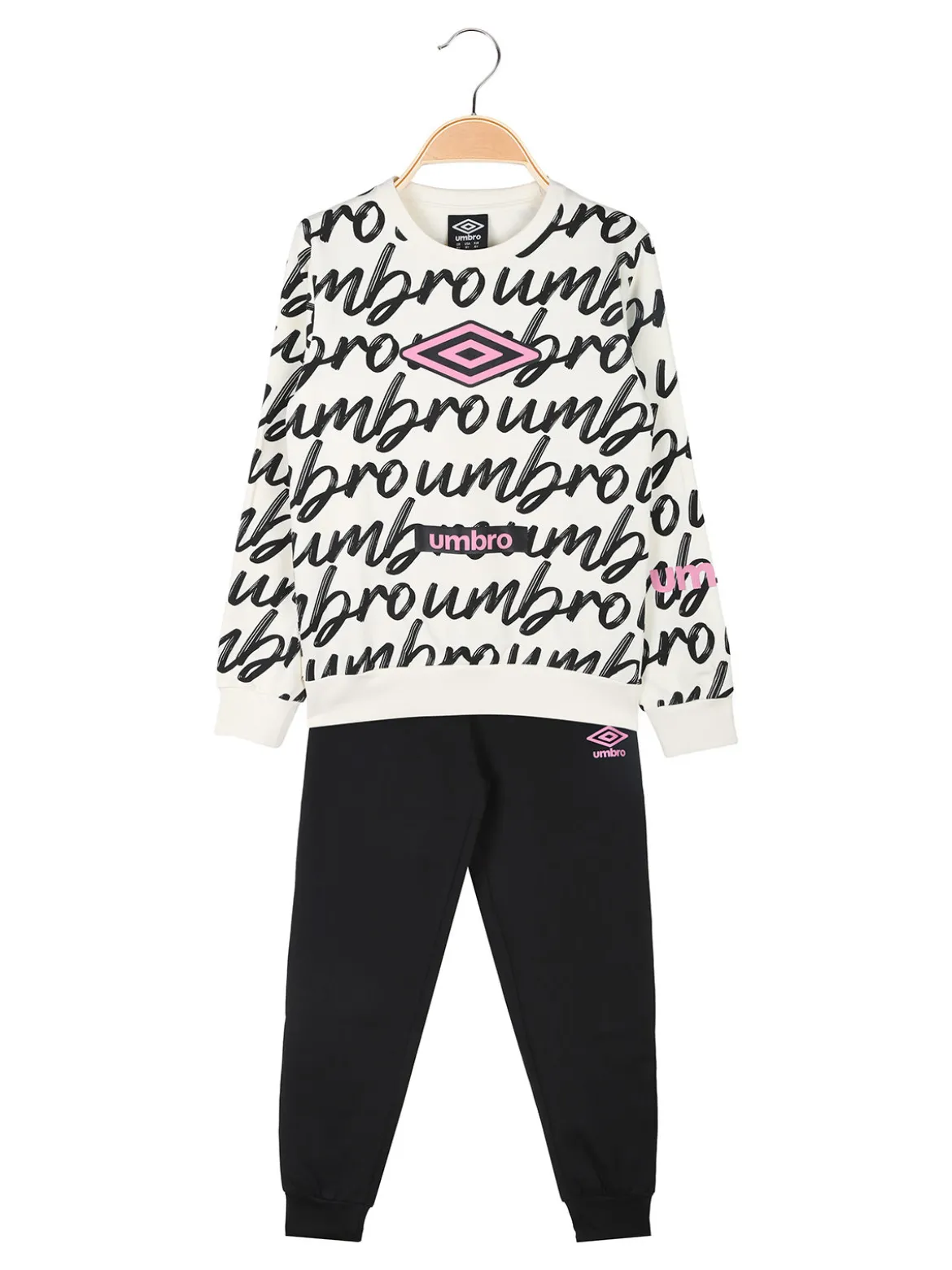 Umbro Completo tuta 2 pezzi da ragazza con interno felpato e stampa logo - panna