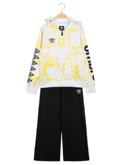 Umbro Completo tuta 2 pezzi da ragazza in cotone full zip con cappuccio - panna
