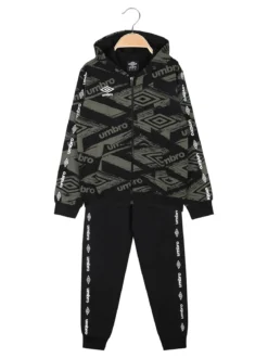 Umbro Completo tuta 2 pezzi da ragazzo con cappuccio e zip - nero