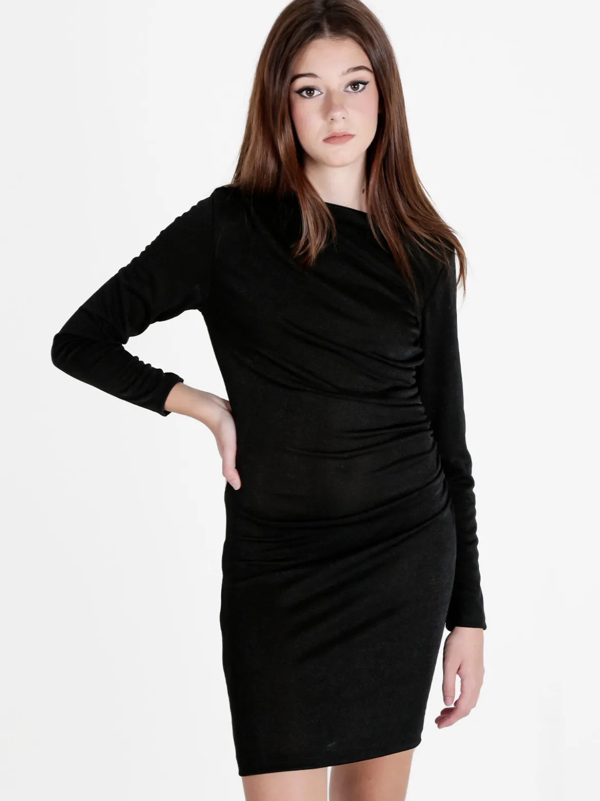 Unique Abito donna drappeggiato a tubino con maniche lunghe