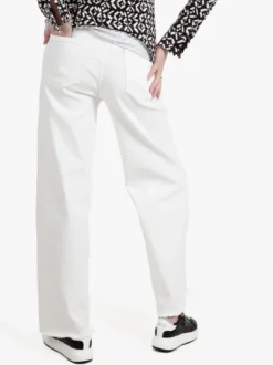 Vale Denim Jeans donna bianco wide leg con finale sfrangiato
