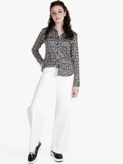 Vale Denim Jeans donna bianco wide leg con finale sfrangiato