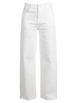 Vale Denim Jeans donna bianco wide leg con finale sfrangiato