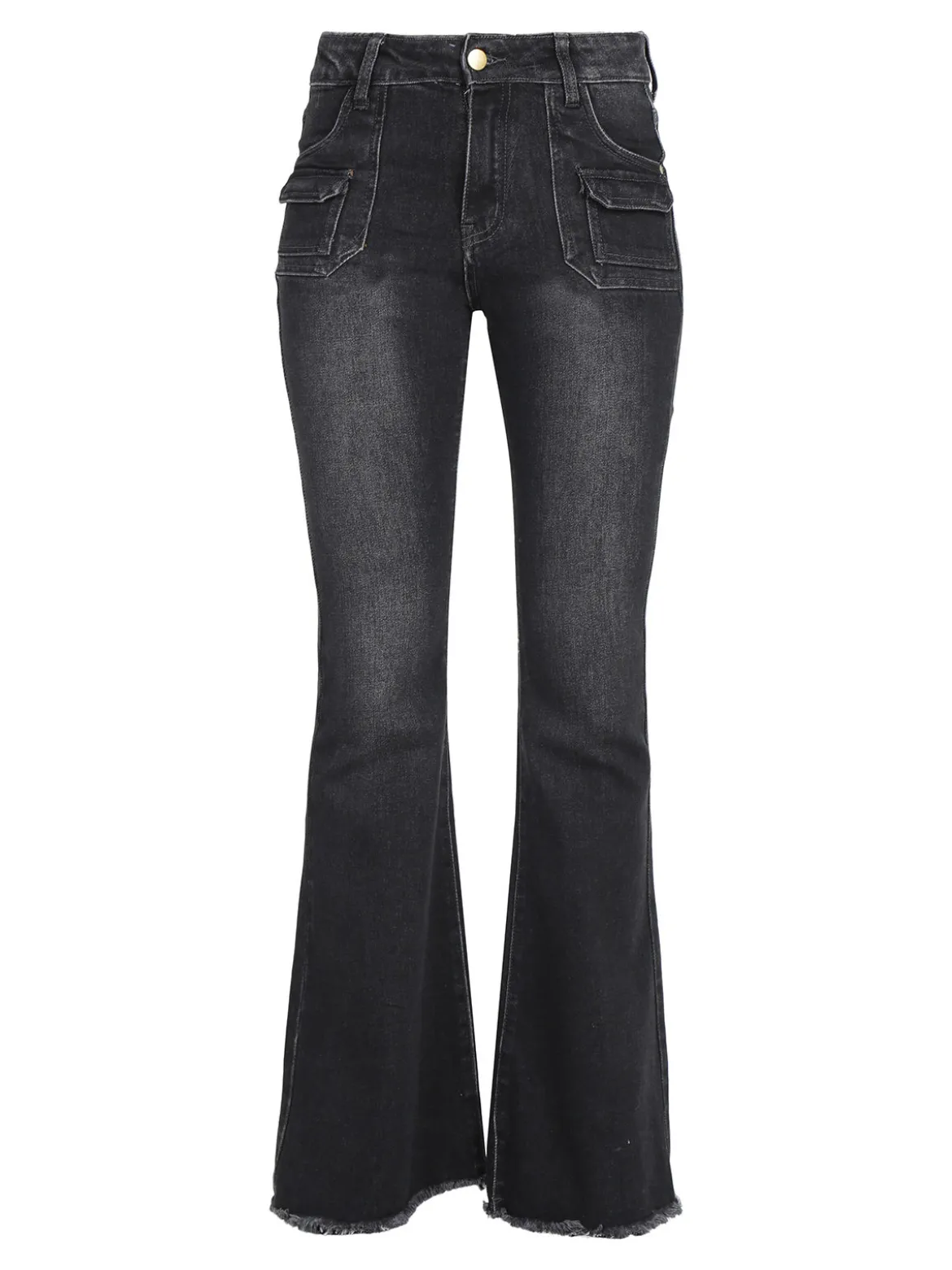 Vale Denim Jeans donna con tasche in vita e finale a zampa sfrangiato