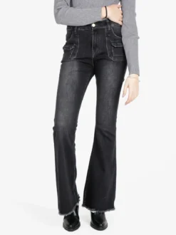 Vale Denim Jeans donna con tasche in vita e finale a zampa sfrangiato