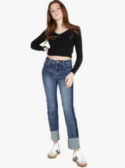 Vale Denim Jeans donna slim fit con maxi risvolto