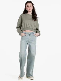 Vale Denim Jeans donna wide leg con finale sfrangiato