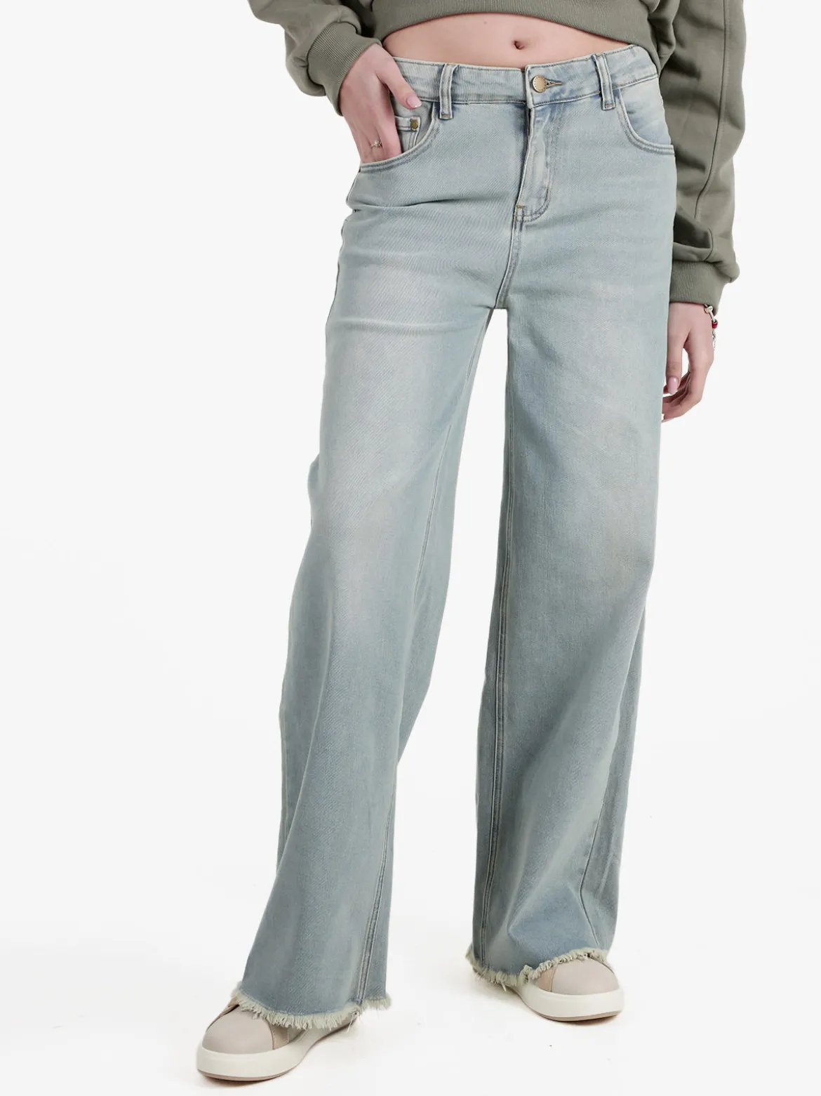 Vale Denim Jeans donna wide leg con finale sfrangiato