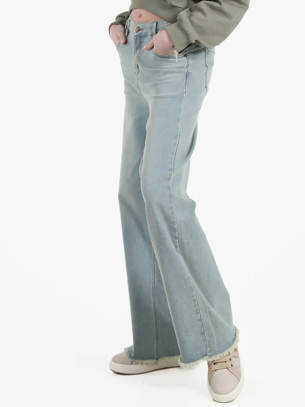 Vale Denim Jeans donna wide leg con finale sfrangiato