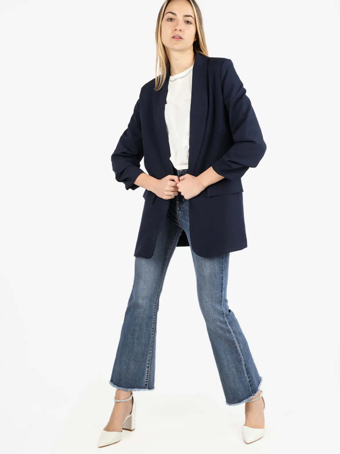Vanita Blazer donna aperto con maniche arricciate