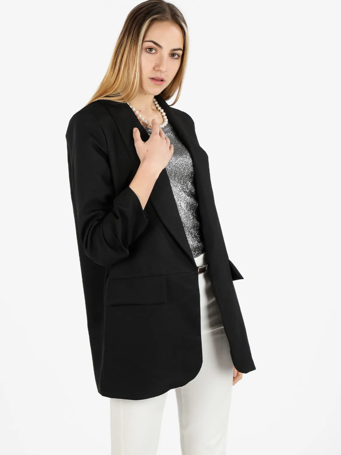Vanita Blazer donna aperto con maniche arricciate