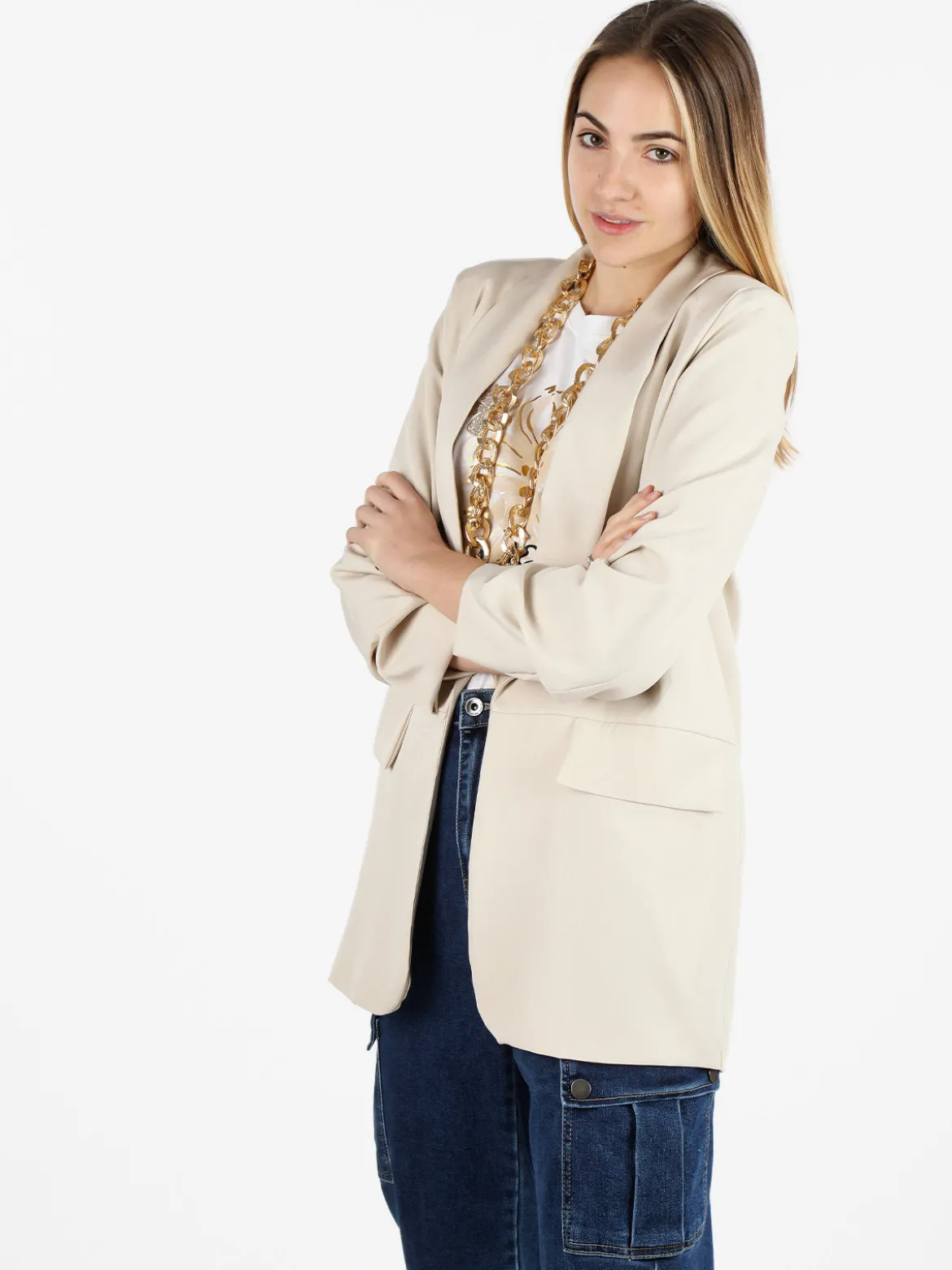 Vanita Blazer donna aperto con maniche arricciate