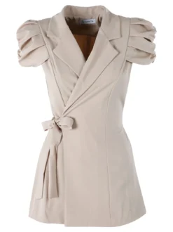 Vanita Blazer donna incrociato a maniche corte con spalle a sbuffo - beige