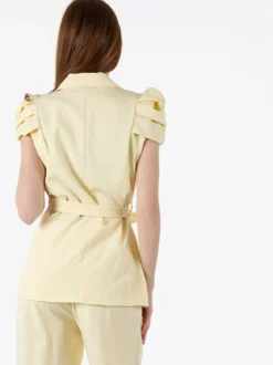 Vanita Blazer donna incrociato a maniche corte con spalle a sbuffo - giallo