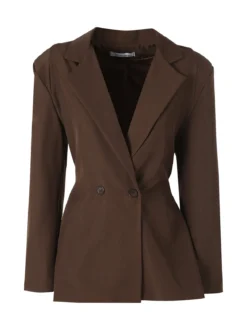 Vanita Blazer elegante da donna a doppiopetto con bottoni - marrone
