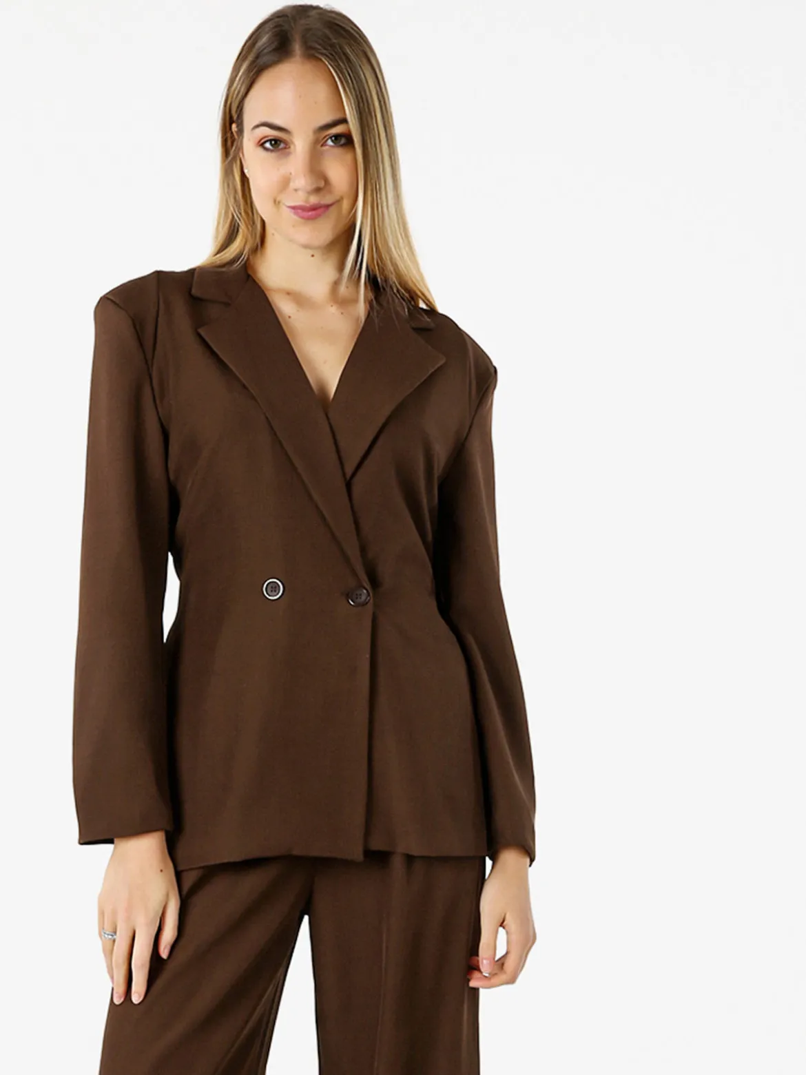 Vanita Blazer elegante da donna a doppiopetto con bottoni - marrone