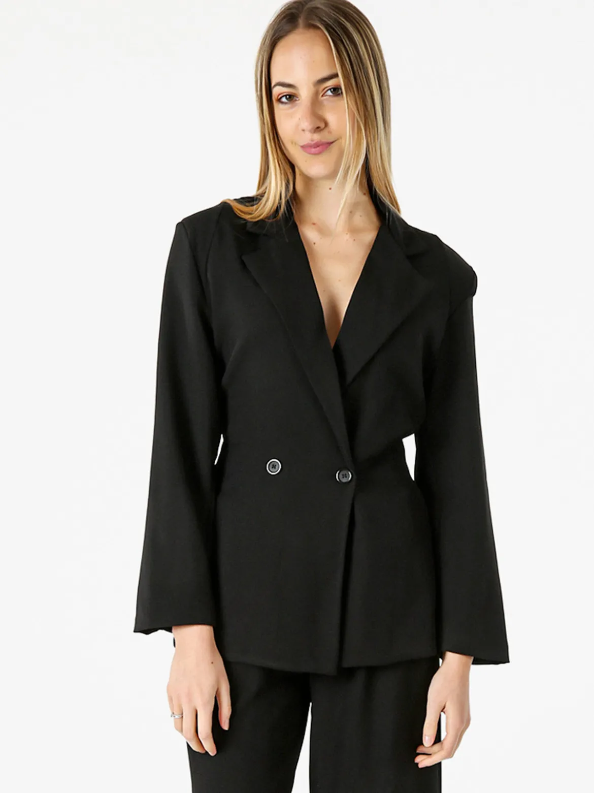 Vanita Blazer elegante da donna a doppiopetto con bottoni - nero