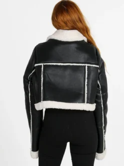 Vanita Giacca donna cropped pesante con pelliccia sintetica - nero