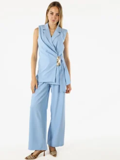 Vanita Gilet donna con dettaglio dorato - azzurro