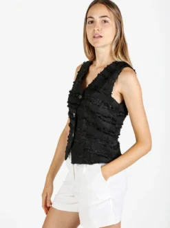 Vanita Gilet donna con dettagli sfrangiati - nero