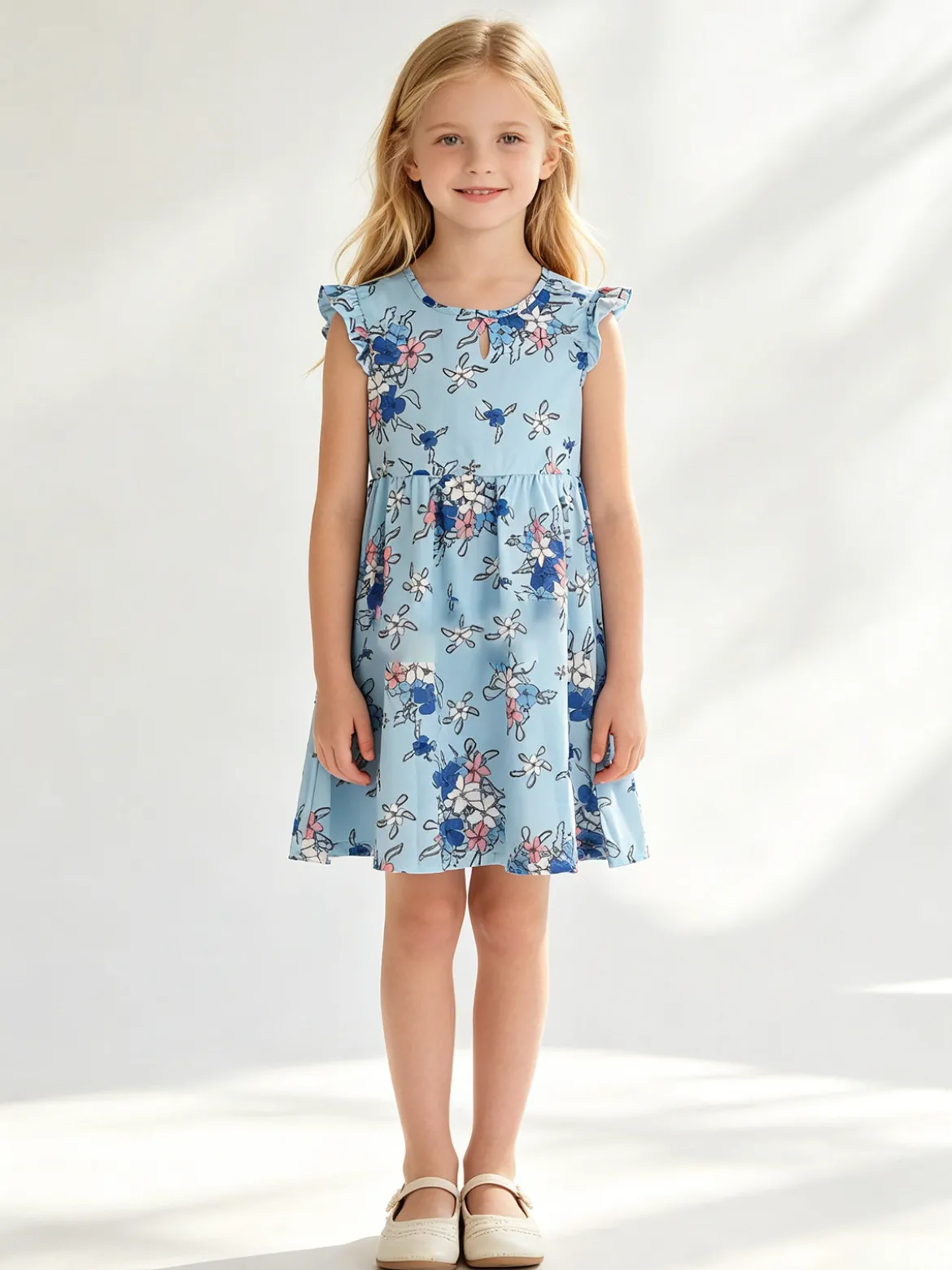 Vanity Girl'S Vestito da bambina floreale con maniche corte a volant