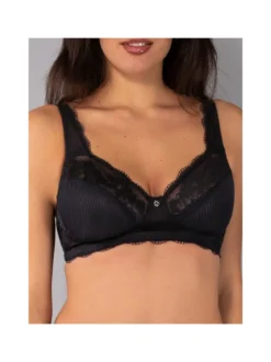 Verde Veronica AR10 Reggiseno preformato con pizzo senza ferretto coppa D - nero