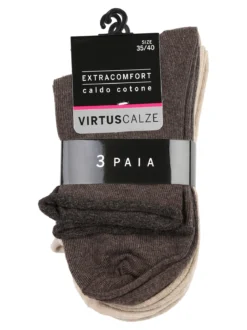 Virtus Confezione da 3 paia di calze corte donna in caldo cotone - moro