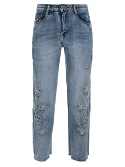 Water Jeans Jeans donna a gamba larga con ricami e strass